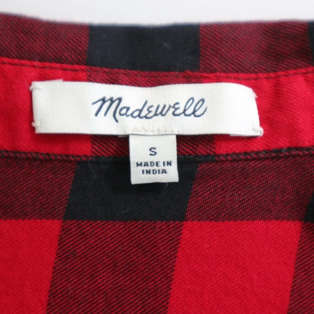 Madewell Size S Flannel Tie-Front Shirt Buffalo Check Red Black